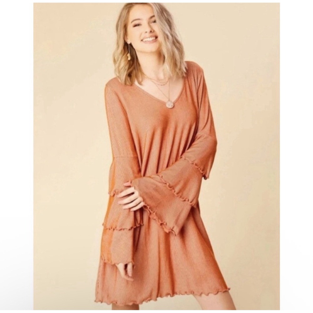 altar'd state womens small dress boho burnt orange dress ruffle sleeve